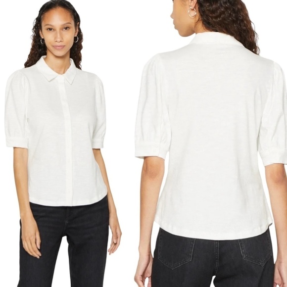 GAP Cotton Modal Blend Button Front Puff Sleeves Ivory White US Sz L - Picture 1 of 9